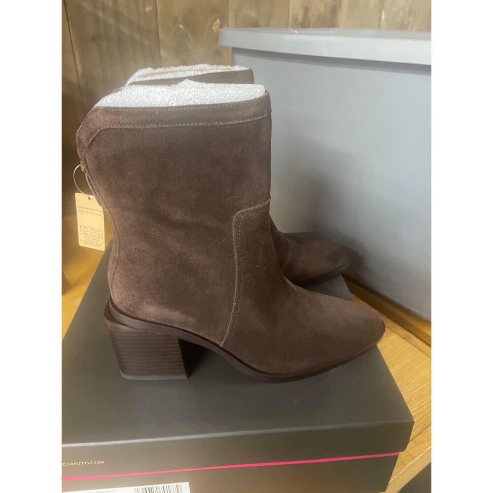 Vince Camuto Water-Repellent Suede Mid-Shaft Boots Color Root Beer Size 7M